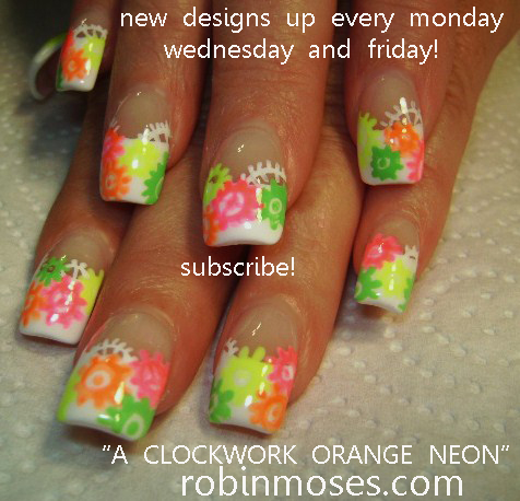  NAIL design, a clockwork orange NEON rainbow nail art design. nail art